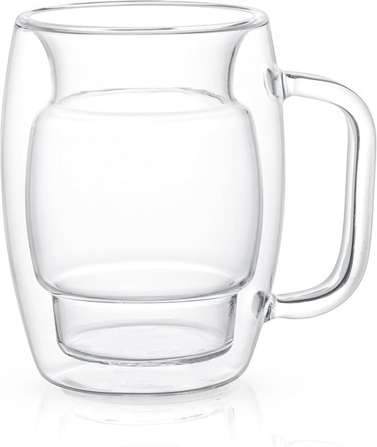 JoyJolt Cadus Glass Coffee Cups Double Wall Insulated Mugs Set of 2 Tea Glasses, 10-Ounces.