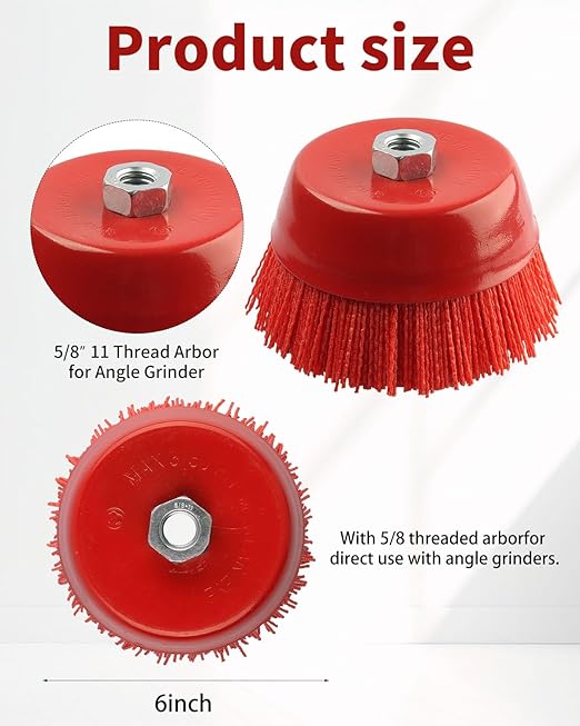 6 Inch Abrasive Nylon Cup Brush for Angle Grinder, ZORUNNA Wire Wheel for Angle Grinder 5/8 Inch-11 Threaded Arbor, Nylon Wire Brush for Drill Ideal for Removing Rust, Corrosion, Paint.