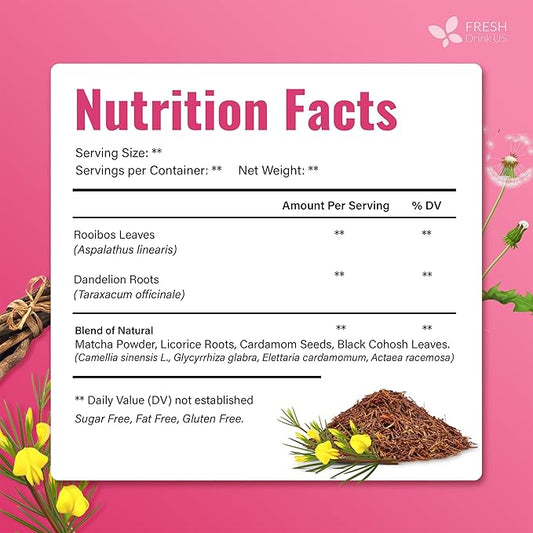 FreshDrinkUS, MenopauseSlim 40 Tea Bags – Herbal Blend with Rooibos, Dandelion Root, Matcha, Licorice, Cardamom & Black Cohosh – Smooth, Earthy Flavor – Premium Quality, Naturally Caffeine-Free Tea