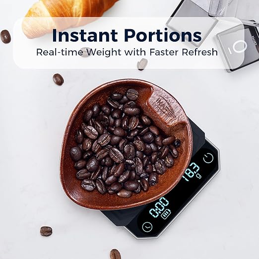 IKAPE Digital Coffee Scale with Timer, 0.1g High Precision Espresso Scale, 2kg Capacity, Waterproof Rechargeable Aluminum Alloy Coffee Scale with Auto Tare & Silicone Pad, Silver