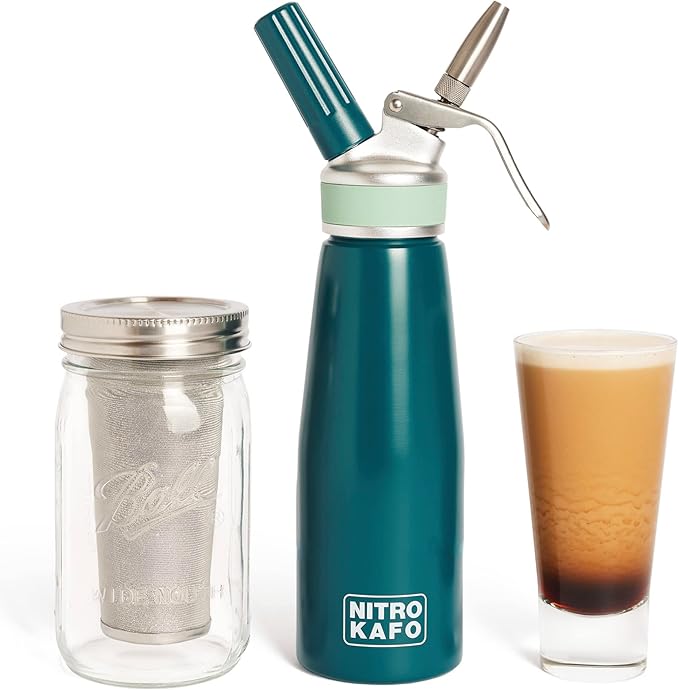 1L Nitro Coffee Maker, Aluminum Nitro Cold Brew Coffee Maker with Special Nitro Diffuser Nozzle & Cold Brew Maker with Cold Brew Mason Jar, 1 Quart/1L
