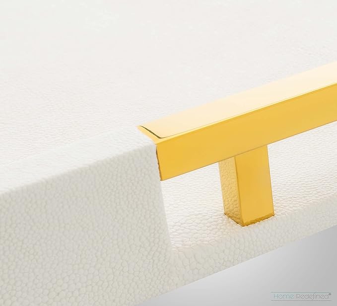 Modern Elegant 17.5"x12" Rectangle Glossy Faux Leather Shagreen White Decorative Serving Tray with Gold Polished Metal Handles for Ottoman Coffee Table Perfume
