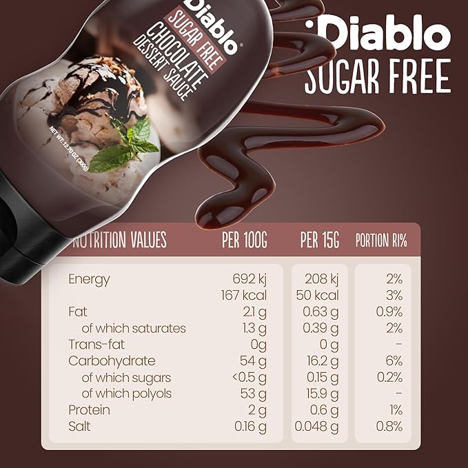 Diablo Chocolate Dessert Sauce | Sugar Free | Gluten Free | Diabetic Friendly | Hamper Available - Perfect for Gifting | 360g