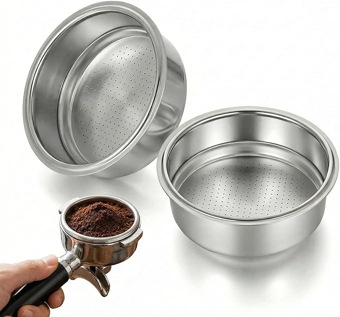 51mm Portafilter Basket Set, Stainless Steel Filter Basket Replacement, 1 Cup & Double Cup Basket, 51mm Espresso Filter Basket Espresso Machine Replacement Part