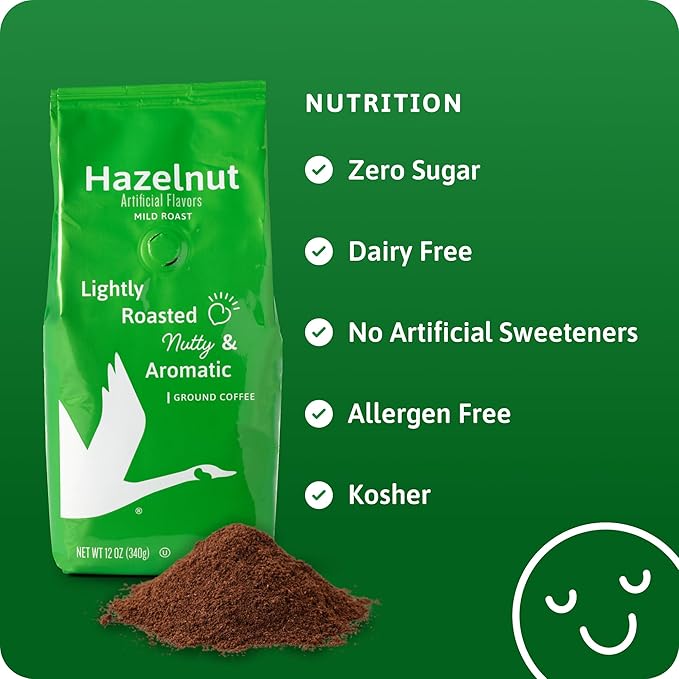 Wawa Ground Coffee Mild Roast, Hazelnut, 12 oz Bag, Lightly Roasted, Nutty Aromatic Smooth Balanced Blend For Hot or Iced Coffee, 100% More Responsibly Sourced from Rainforest Alliance Certified Farms