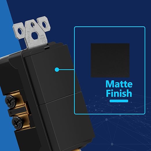 LIDER Minimalist Design Matte Finish Lighted Double Switch with Screwless Wall Plate, Combination Frameless Decorator Switch with Locator Light, Ground Terminal Single Pole, 15A 120V, UL Listed, Black