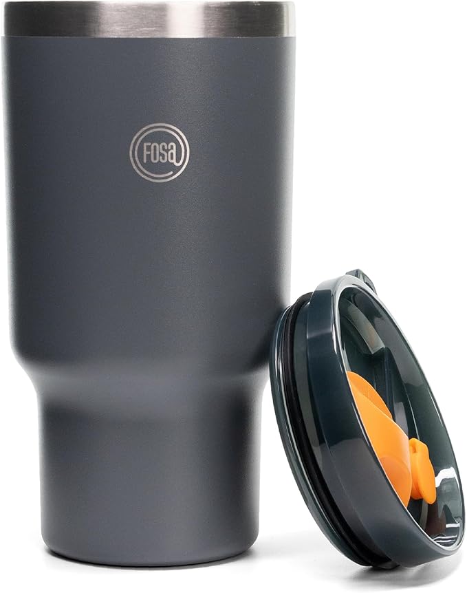 FOSA VacBrew 30oz Stainless Steel Travel Mug – Vacuum-Insulated Tumbler for Hot & Cold Drinks | Brew Directly in Mug with VacBrew System