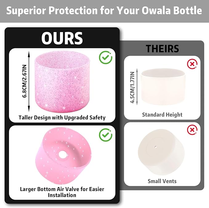 Silicone Boot for Owala 32oz Water Bottle – Anti-Slip Protective Cover, Bottle Boot, Base Cover Compatible with FreeSip, Sleeve for Stainless Steel Tumblers (Glitter Pink, 32OZ)