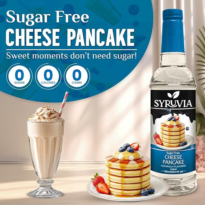 Syruvia Sugar Free Coffee Syrup, Cheese Pancake Flavored Syrup for Drinks, Lattes and Desserts – 25.4 fl oz, With Pump
