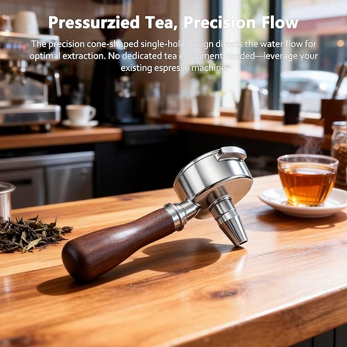 Espresso Accessories, 58mm Tea Portafilter with Premium Walnut Wood Handle Fits for E61 Group Head, La Marzocco and more