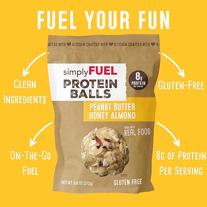 simplyFUEL Whole-Food Protein Balls (Peanut Butter Honey Almond), 8 g High-Protein, Gluten-Free, Healthy Snack for Adults & Kids, 9.6 oz