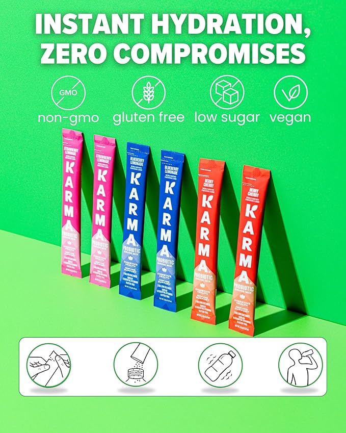 Karma Probiotic Hydration Packet - 6 Pack, Strawberry Lemonade Powder Drink Mix Stick - On-The-Go Immune & Gut Health Support