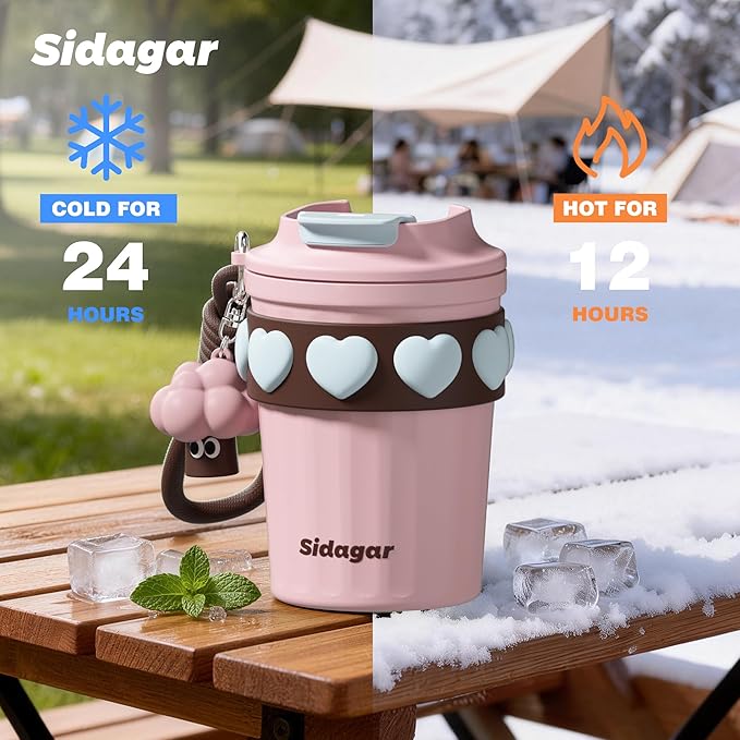 12 oz Travel Coffee Mug Spill Proof Leak Proof, Stainless Steel Thermal Coffee Cup with Lid, Resuable Cup for Hot and Cold, Portable Tumbler for Women, Light Pink