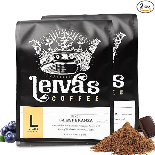 Leiva’s Ground Light Roast Coffee, Small Batch Roasted, Guatemalan Beans – Finca La Esperanza Single Origin Coffee Ground w/Vanilla, Cinnamon & Chocolate Notes - Low Acidity Roast (2 Pack)