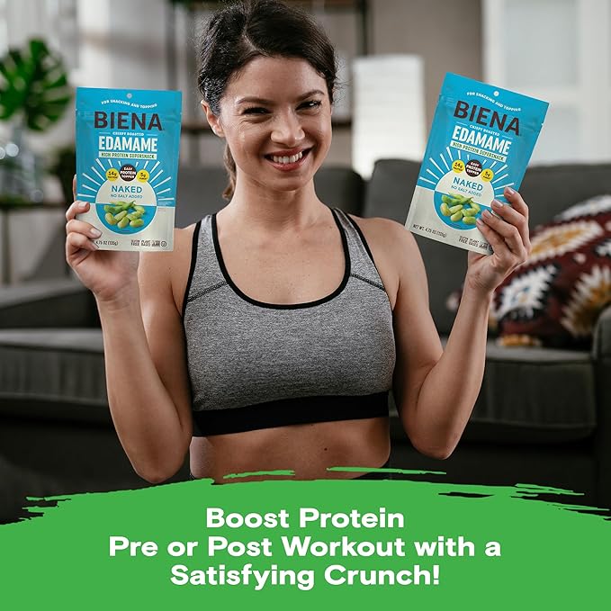 Biena Crispy Roasted Edamame Beans Snack – Naked – No Salt Low Sodium High Protein Snack for Adults & Kids, 14g Protein per Serving – Sugar/Oil/Salt Free – Vegan, Low Carb, Gluten-Free – 3-Pack 4.75oz