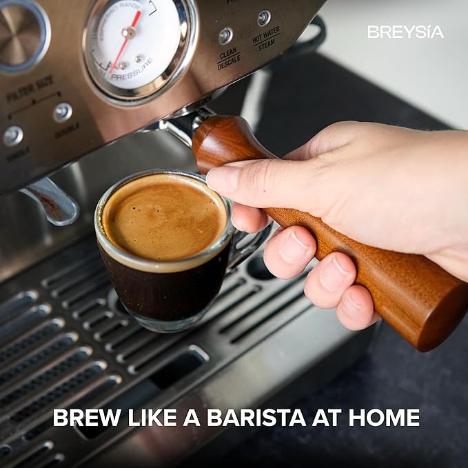 54mm Bottomless Portafilter – Compatible with Breville Espresso Machines – Portafilter 54mm with Ergonomic Rosewood Handle + 18g Basket | BREYIA