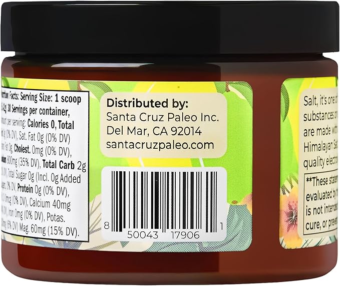Santa Cruz Paleo Electrolyte Powder, Lemon Lime Flavor, Sugar Free Hydration Drink Mix with Himalayan Pink Salt, Sea Salt, Magnesium Glycinate, Potassium Chloride, Sweetened with Stevia, 30 Servings