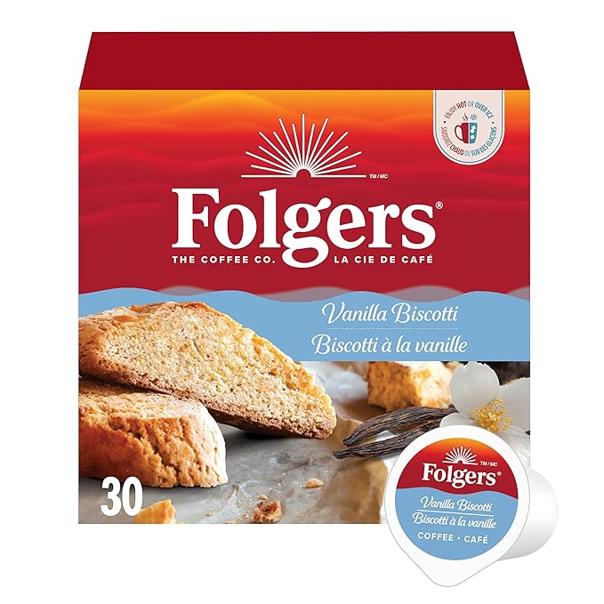 Folgers Vanilla Biscotti Coffee K-cups, 30 Count, 270g/9.5 oz. Box (Imported from Canada)