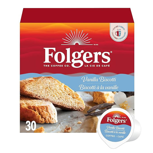 Folgers Vanilla Biscotti Coffee K-cups, 30 Count, 270g/9.5 oz. Box (Imported from Canada)