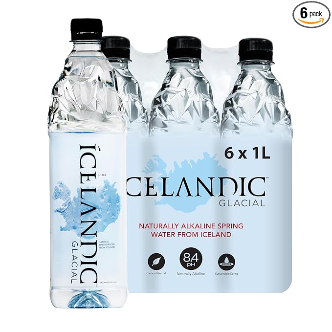Icelandic Glacial Natural Spring Alkaline Water Liter Count, 1 Litre, 202.8 Fl Oz, (Pack of 6)