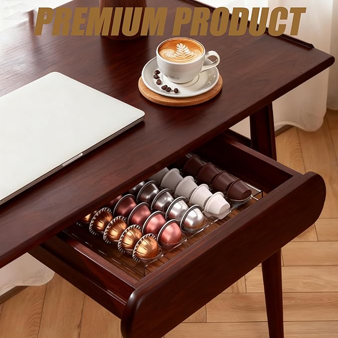 Coffee Pod Drawer Organizer, 30-Capsule Storage Tray，Keep Your Kitchen Drawer Neat with This Universal Coffee Pod Holder ， Perfect for Storing All Your Capsules.