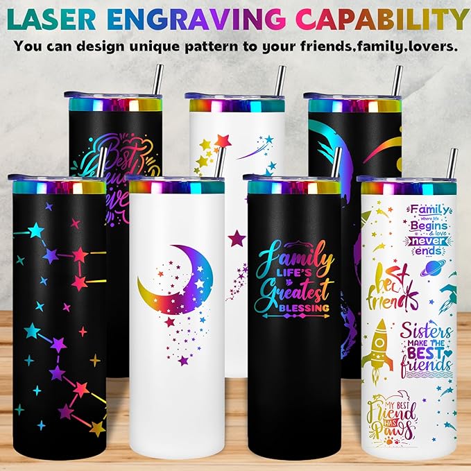 20oz Laser Engraving Straight Skinny Tumblers,Stainless Steel Skinny tumbler with Lid and Straw,Insulated Double Wall Vacuum and Powder Coated Coffee Mug for Hot and Cold Drinks (White)