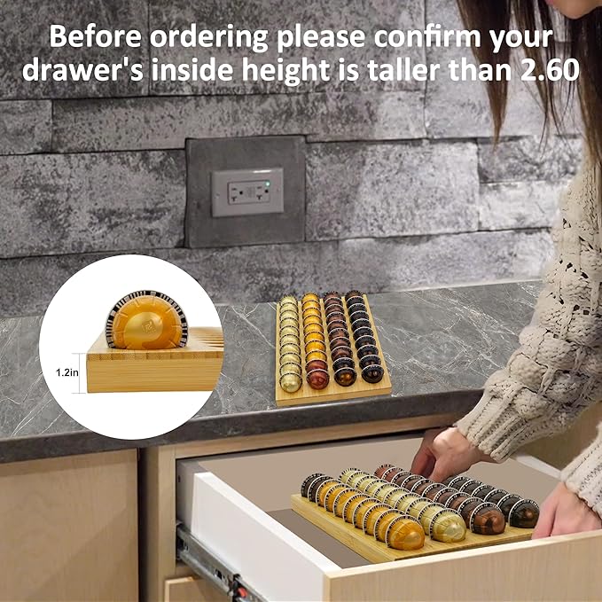 MinBoo Bamboo Coffee Capsule Storage Drawer Tray, Drawer Insert Organizer Holds 40 Pods, Compatible with Coffee Pod Capsules, Suitable for Kitchen, Home, Office,Small