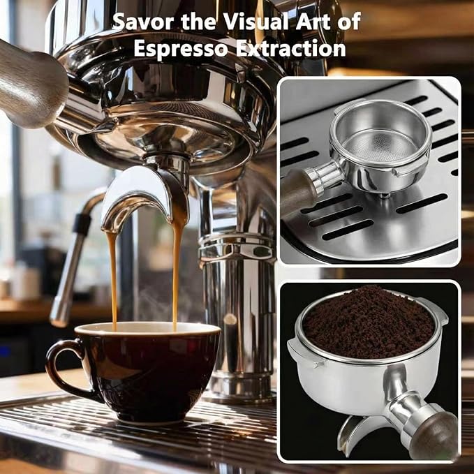 Espresso Accessories, 58mm Double Spout Portafilter with 18g Convex Filter Basket (715 Holes), Walnut Wood Handle, Compatible with La Marzocco, Slayer, Rocket Espresso, Lelit & E61 Machines