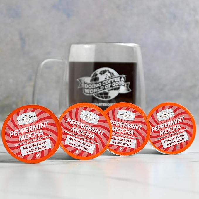 Fresh Roasted Coffee, Peppermint Mocha, Flavored Coffee Pods, K-Cup Compatible, 24 Count