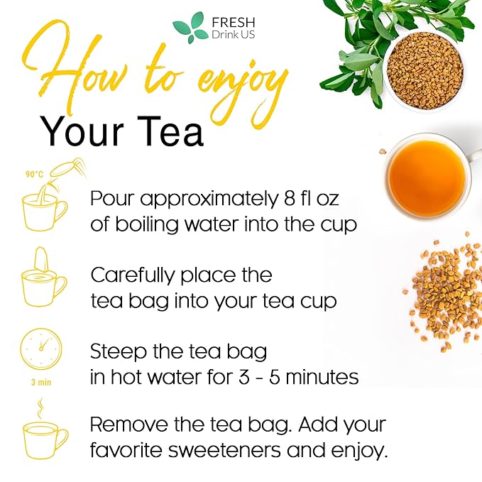 FreshDrinkUS, Premium 30 Fenugreek Tea Bags, 100% Natural & Pure from Fenugreek. Fenugreek Herbal Tea. Made with Natural Material Tea Bags. No Sugar, No Caffeine, No Gluten, Vegan.