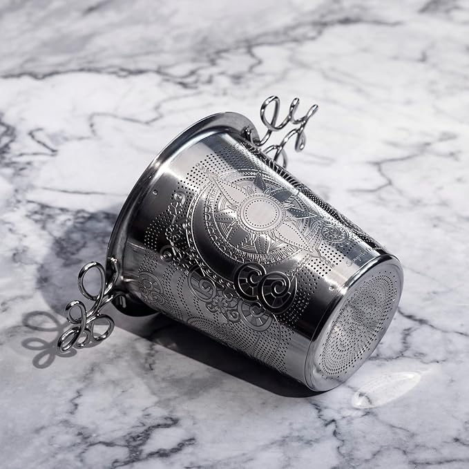 Luxury Tea Strainer Set - Stainless Steel Infuser with Diamond Patterns, Crystal Accent Chain, Fine Mesh Filter & Ergonomic Handle for Loose Leaf Tea