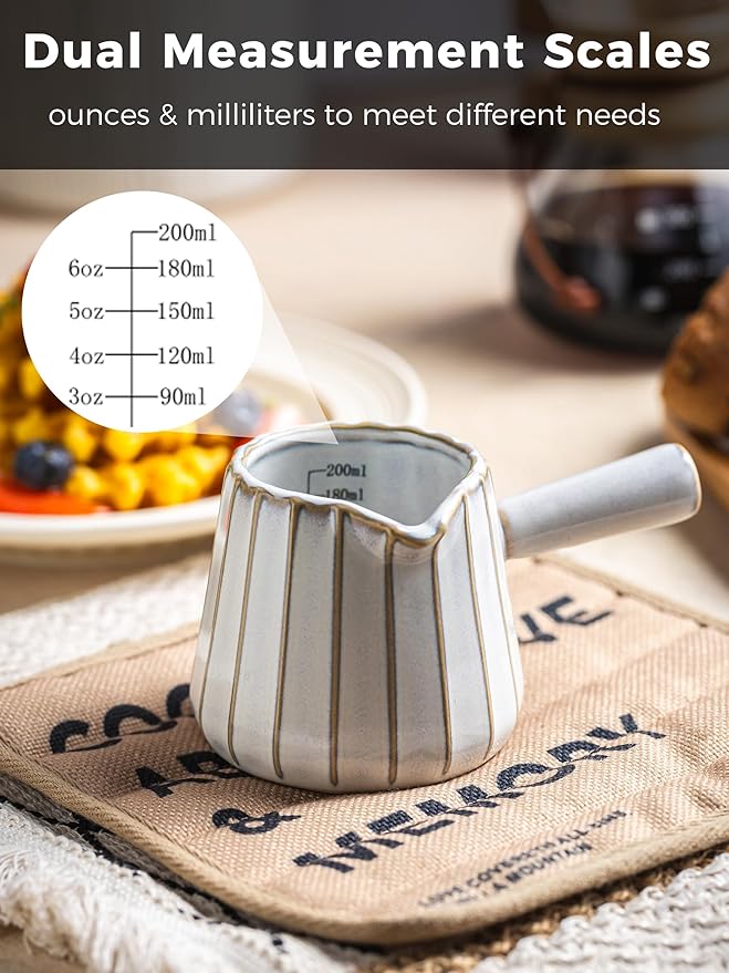 YHOJOY Ceramic Espresso Cups, Espresso Measuring Cup with Handle, Expresso Shots Cups with Scale, Espresso Accessories, 200ML /6 OZ, Cream White