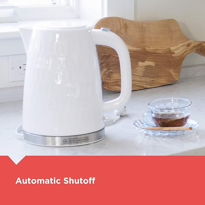 BLACK+DECKER 1.7L Cordless Electric Kettle,KE1560W,Premium Texture,Water Window,Rapid Boil,Auto Shutoff,White,(Pack of 2)