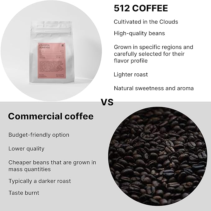 512 Coffee Ethiopia Yirgacheffe Light Roast Whole Bean – Single Origin Specialty Coffee with Tasting Notes of Raspberry, Honey & Floral – Fresh Roasted for Filter Brewing