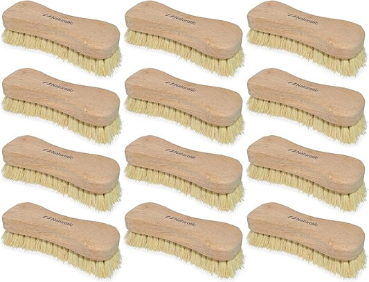 All-Natural Wooden Scrub Brush Set | Eco-Friendly Cleaning Brush Set with Tampico Bristles | Floor Scrub Brush & Shower Scrubber for Bathroom, Tub, Kitchen & Carpet | Sustainable Set – Pack of 12