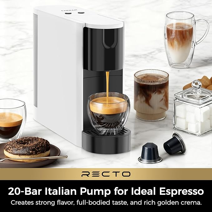 CHULUX RectoCafé Espresso Machine for Nespresso Original Capsule Pod, 20 Bar Professional Italian Pump Coffee Machine, Extra Mini Espresso Maker for Home & Office, White