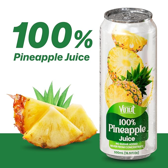 VINUT 100% Pineapple Juice, No Added Sugar, Not From Concentrate, 16.9 fl oz (500 mL) Can, Pack of 6