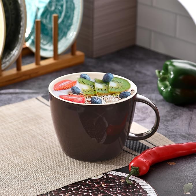 30oz Oversized Coffee Mug Porcelain Bowl Soup Cup with Handle to Take A Break with Favorite Coffee Tea or Soup, Embellished with Handmade Color Glaze for Whatever Cold or Hot Drink, Chocolate (Brown)