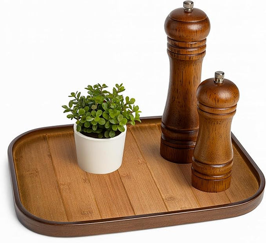 Rustic Wooden Serving Tray, 15.7"x11" Wood Decorative Tray for Living Room, Modern Coffee Table Tray, Large Rectangular Serving Platters for Home Decor, Ottoman, Bed, Kitchen, Bathroom, Breakfast, Bar