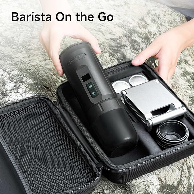 HIBREW H4C Explorer - Portable Electric Espresso Maker, USB-C Rechargeable for Coffee Pods & Ground Coffee, Compact for Home and Travel, with Foldable Holder & Carrying Case (Black)