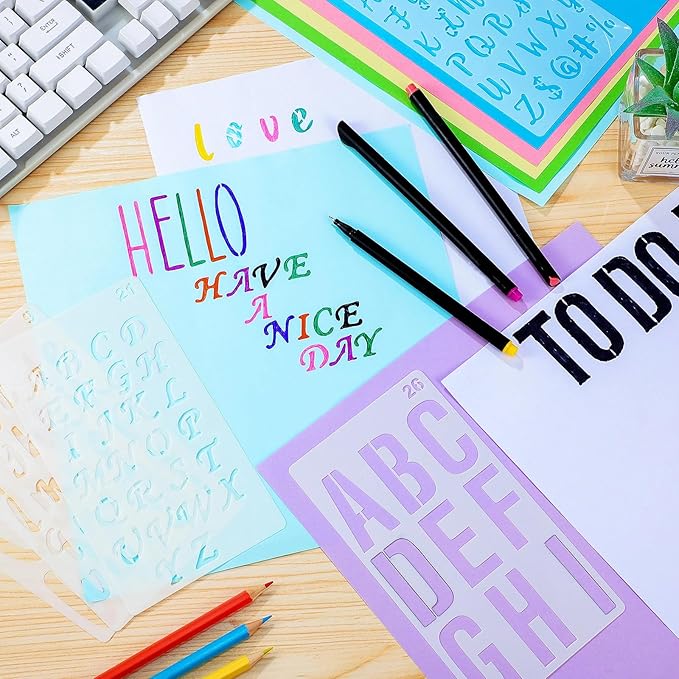30 Pieces Letter Stencils for Painting 4 x 7 Inch Alphabet Reusable Plastic Numbers Font Templates for Journal Notebook, Diary, Scrapbook Decor Supplies