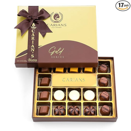CARIANS Chocolate Gourmet Truffles Box, Assorted Pralines Box, Premium Gourmet Gift Basket, Assortment of Milk and Dark Chocolate Great for Anniversary, Thanksgiving, Christmas
