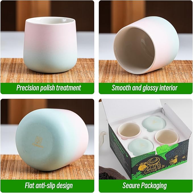 TEANAGOO Japanese Tea Cup, 7.2Oz / 205 ml, Gradient Pink Green, H11, 4 Pcs/Box, Japansese Cups, Chinese Tea Cups, Asian Tea Cups no Handles, Tea Cup Ceramic Cup for Japanese…