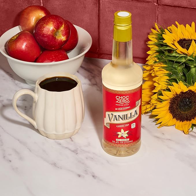 ChocZero Sugar Free Vanilla Syrup for Coffee - Keto Flavoring Syrups - Low Calorie Simple Syrup for Flavored Drinks – 25.4 Fluid Ounces