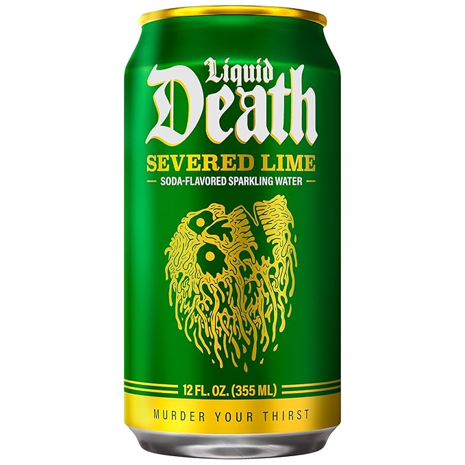 Liquid Death Soda-Flavored Sparkling Water - Severed Lime (Classic Lime Soda), Less Sugar*, Huge Flavor, No Caffeine, No Artificial Sweeteners, 12 Fl Oz (Pack of 12)