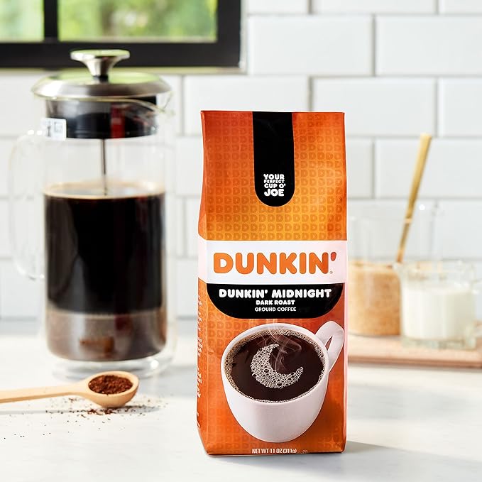 Dunkin’ Midnight Dark Roast Ground Coffee, 11 Ounce (Pack of 4)