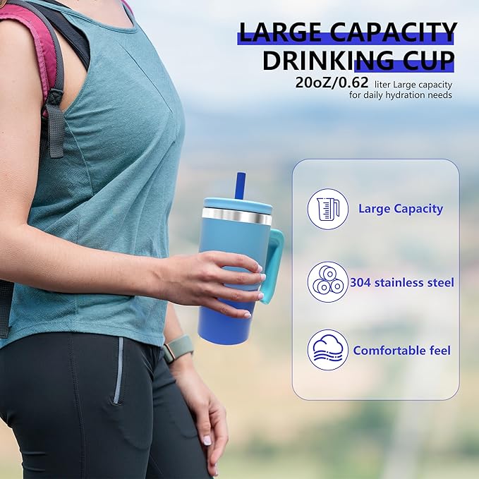 2PCS 20-OZ Insulated Water Bottle,Insulated Stainless Steel Tumbler,Reusable Cold Drink Thermos,BPA-Free, Double-Wall Stainless Steel Water Bottle (Royal Blues, 20, Fluid Ounces)