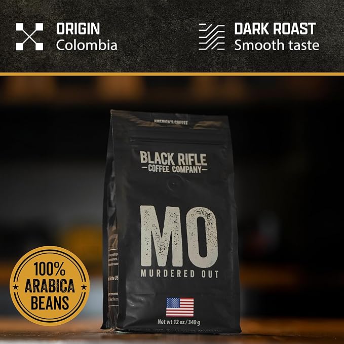 Black Rifle Coffee Company Murdered Out, 12oz Bag, Whole Bean Dark Roast - Roasted Blend Made from Arabica Beans - Colombian & Brazilian Beans - Veteran Founded & American Made