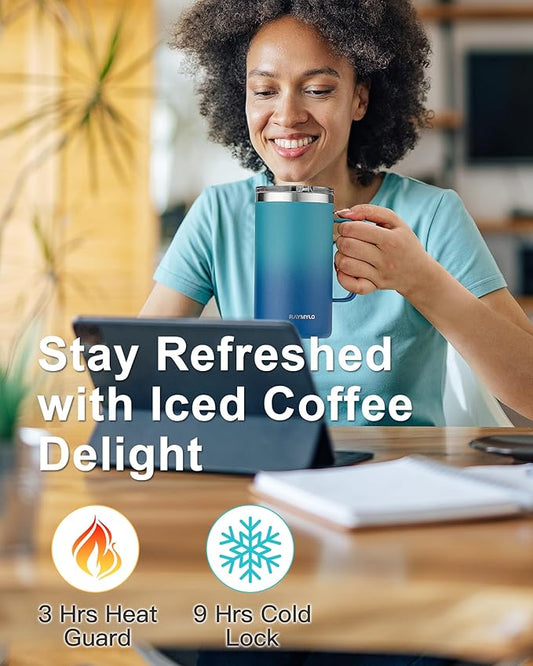 Insulated Coffee Mug 24 oz, Double Wall Stainless Steel Coffee Mug with Lids, Leak-Proof & Detachable Slider Lid for Thorough Clean, Keeps Coffee Cold for 9 Hrs, Suitable for Camp Home Office