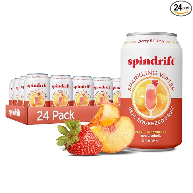Spindrift Sparkling Water, Berry Belli-no Flavored, Made with Real Squeezed Fruit, 12 Fl Oz Cans, Pack of 24 (Only 13 Calories per Can)